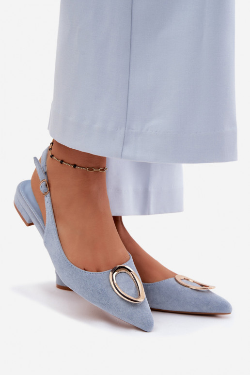 Sandálias femininas com salto largo com enfeites cor azul Sparkle