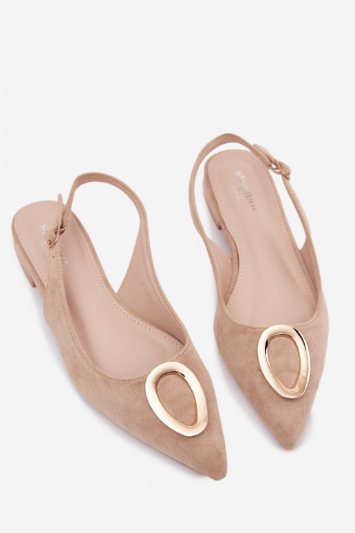 Sandálias femininas com salto largo com enfeites bege Sparkle