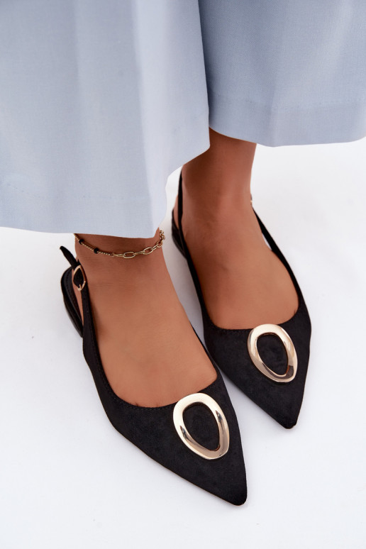 Sandálias femininas com salto largo com enfeites cor preta Sparkle