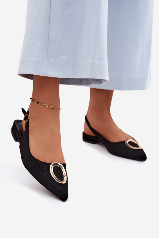 Sandálias femininas com salto largo com enfeites cor preta Sparkle