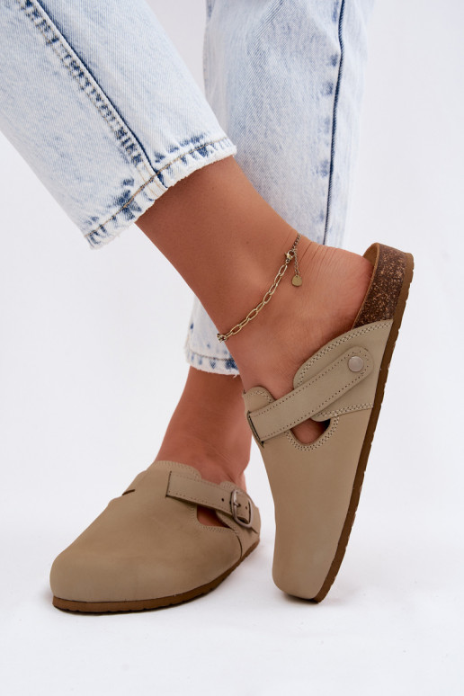 Chinelos de couro Mule com fivelas Zazoo 1905 PistacjoParae