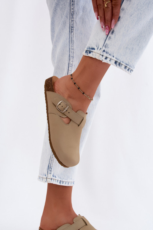 Chinelos de couro Mule com fivelas Zazoo 1905 PistacjoParae