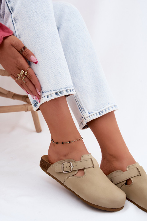 Chinelos de couro Mule com fivelas Zazoo 1905 PistacjoParae