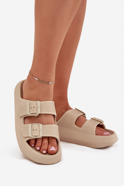 Chinelos leves Chinelos femininos com fivelas Vinceza 76056 bege