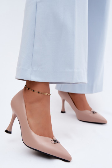 Sapatos de salto alto com detalhes decorativos Vinceza 62291 cor areia 2