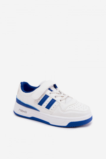 Tênis infantis com fechos adesivos branco-azul Neressa