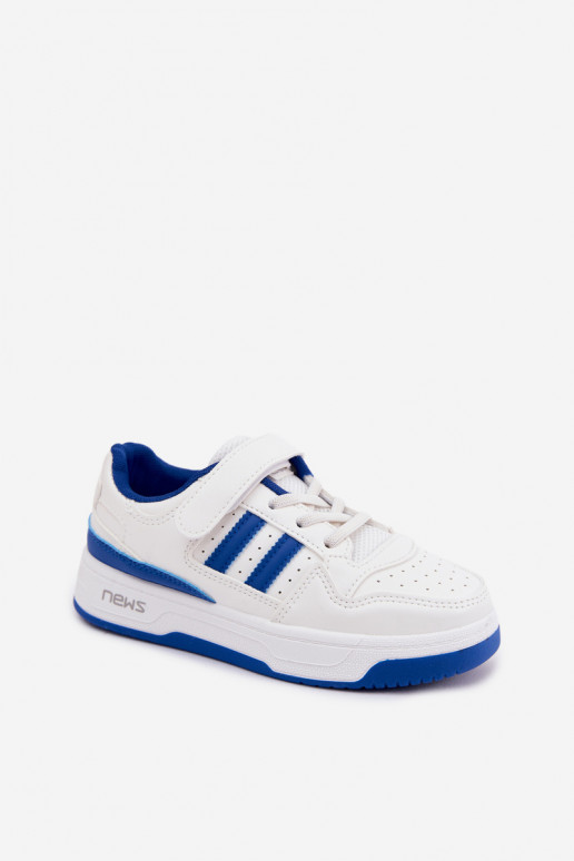 Tênis infantis com fechos adesivos branco-azul Neressa