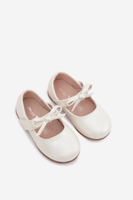 bailarinas Infantil com fixadores adesivos com fitas cor de marfim Drippy