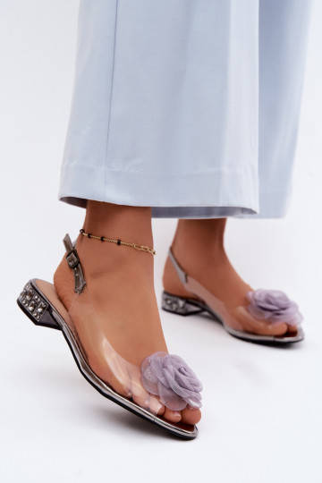 Sandálias transparentes femininas com rosa D&A MR61-9003 cor cinza 2