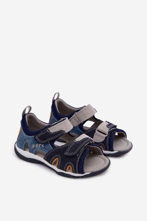 Sandálias de couro Bartek 84413-68 para meninos em azul escuro