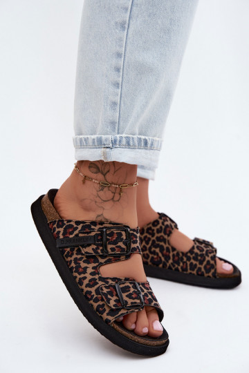 Chinelos de plataforma femininos D.Franklin DFSH407011 com estampa de leopardo