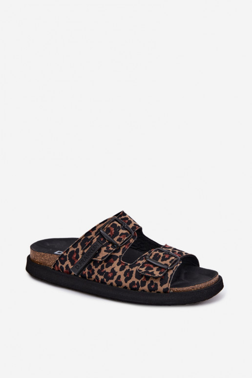 Chinelos de plataforma femininos D.Franklin DFSH407011 com estampa de leopardo