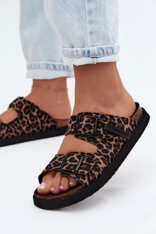 Chinelos de plataforma femininos D.Franklin DFSH407011 com estampa de leopardo