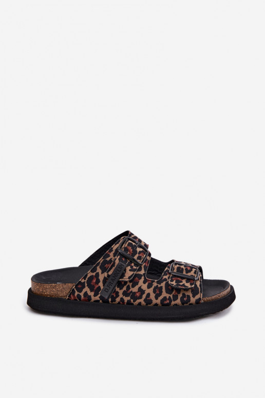 Chinelos femininos com fivelas com uma plataforma D.Franklin DFSH407011 com padrões de pele de leopardo