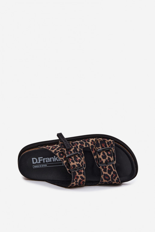 Chinelos de plataforma femininos D.Franklin DFSH407011 com estampa de leopardo