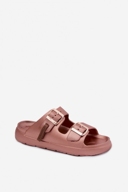 Chinelos leves femininos com fivelas D.Franklin DFSH413002 cor rosa ouro