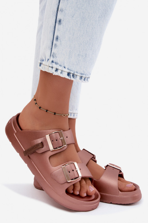 Chinelos leves femininos com fivelas D.Franklin DFSH413002 cor rosa ouro