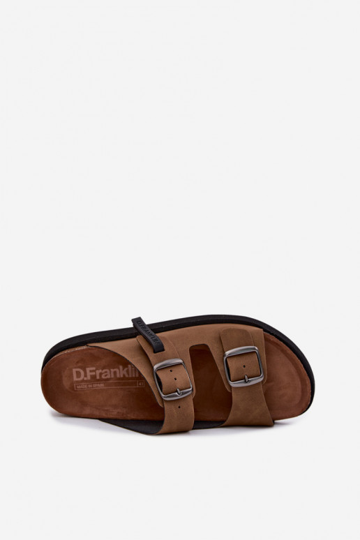Chinelos de couro para homens com fivelas D.Franklin DFSH407017 cor marrom
