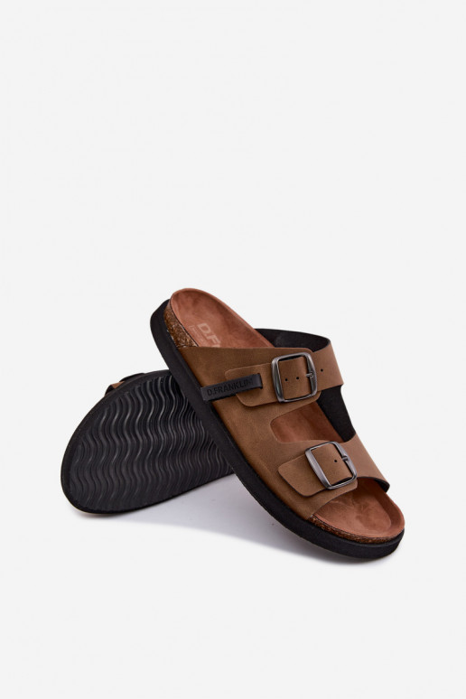 Chinelos de couro para homens com fivelas D.Franklin DFSH407017 cor marrom
