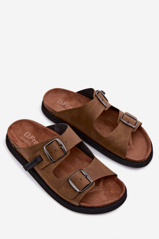 Chinelos de couro masculinos com fivelas D.Franklin DFSH407017 cor marrom