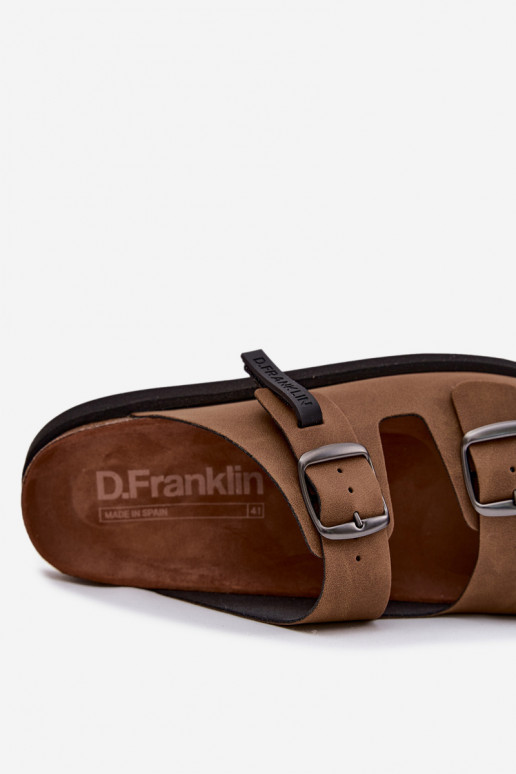 Chinelos de couro para homens com fivelas D.Franklin DFSH407017 cor marrom