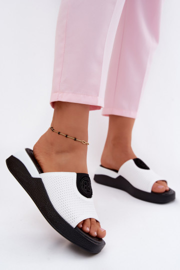 Chinelos de couro Feminino Habilitado coturnoie cor branca Fablee 2