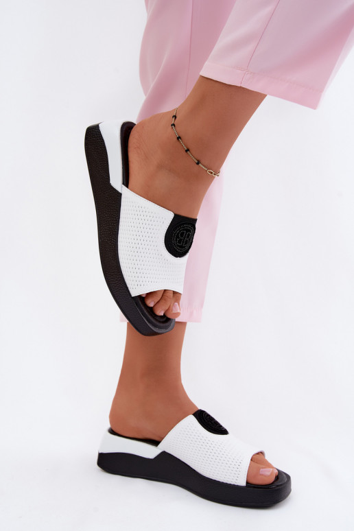 Chinelos de couro Feminino Habilitado coturnoie cor branca Fablee