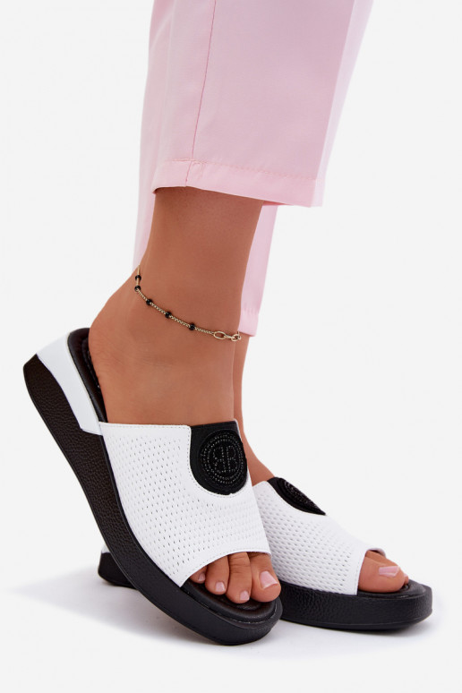 Chinelos de couro brancos para mulheres Fablee