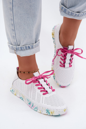 Sapatos femininos de couro brancos com cadarços Cadiz