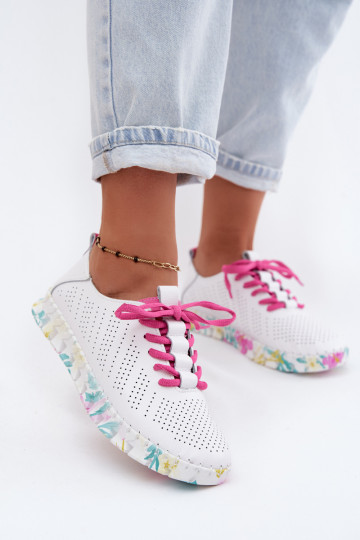 Sapatos femininos de couro brancos com cadarços Cadiz 2