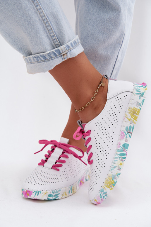 Sapatos femininos de couro brancos com cadarços Cadiz