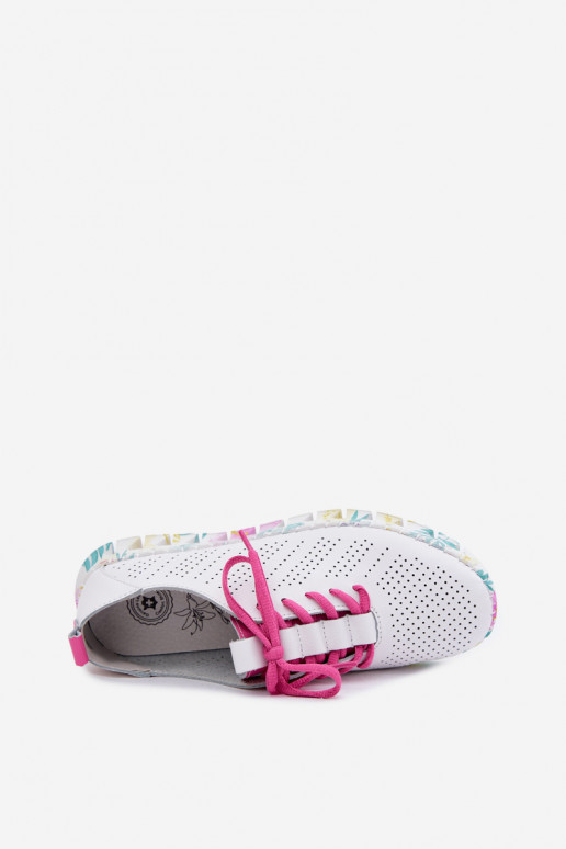 Sapatos femininos de couro brancos com cadarços Cadiz