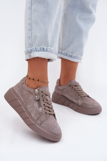Sapatos femininos de plataforma em camurça sintética na cor areia Luna