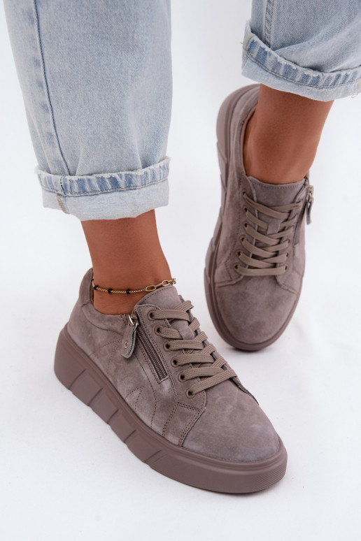 sapato FemininoHabilitadoturalnego de camurçau com uma plataforma bege Lunis