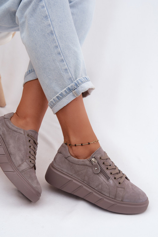 Sapatos femininos de plataforma em camurça sintética na cor areia Luna