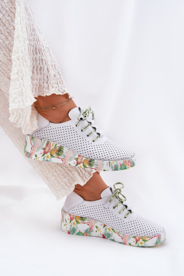 Sapatos de couro com plataforma e padrões na cor branco-verde Artiker 54C1807