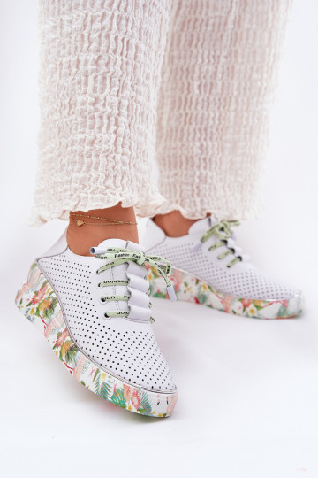 Sapatos de couro com plataforma e padrões na cor branco-verde Artiker 54C1807 2