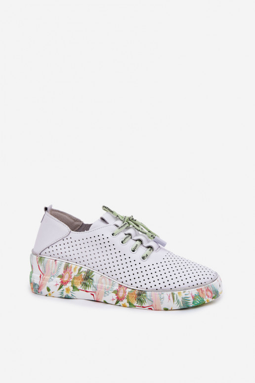 Sapatos de couro com plataforma e padrões na cor branco-verde Artiker 54C1807
