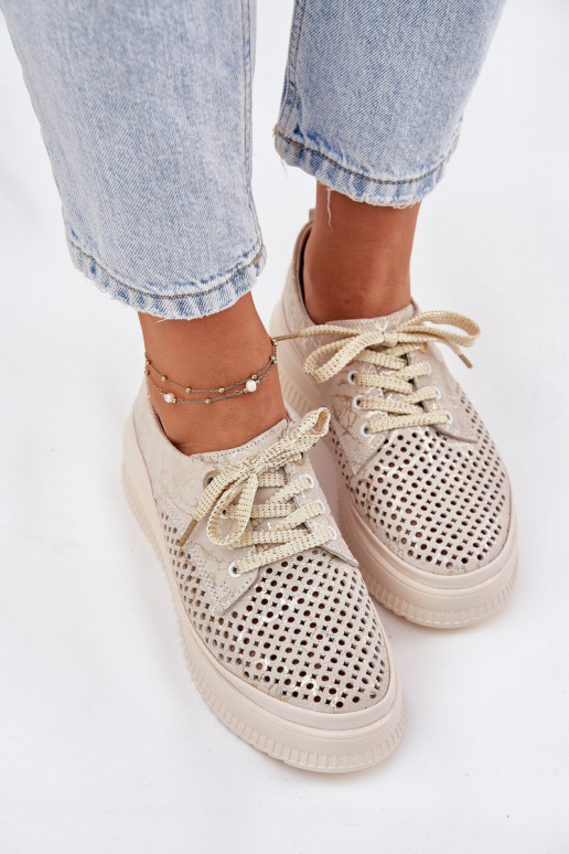 Sapatos de plataforma femininos em camurça recortada na cor areia-dourada Artiker 56C2108