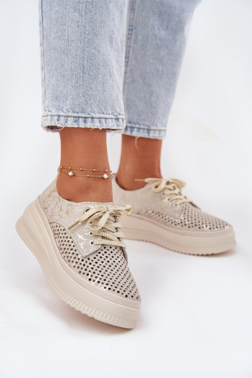 Sapatos de plataforma femininos em camurça recortada na cor areia-dourada Artiker 56C2108 2