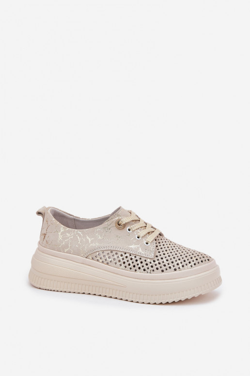 Sapatos de plataforma femininos em camurça recortada na cor areia-dourada Artiker 56C2108