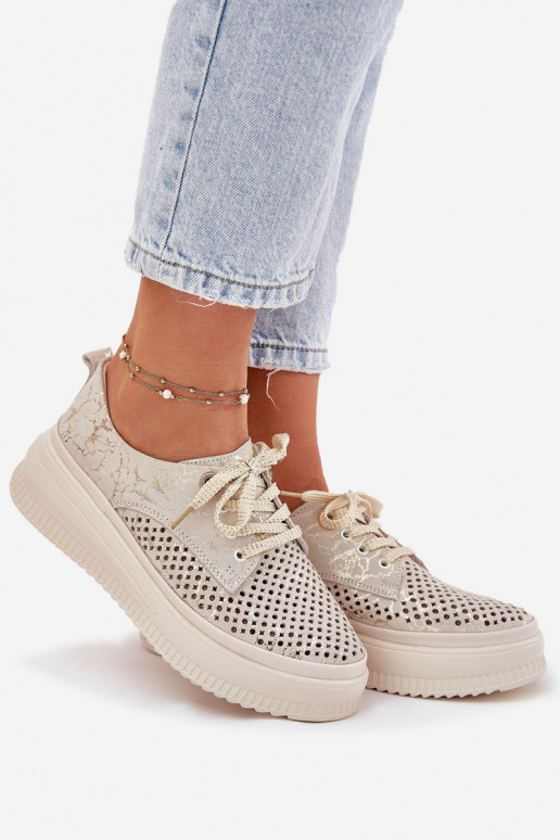 Sapatos de plataforma femininos em camurça recortada na cor areia-dourada Artiker 56C2108