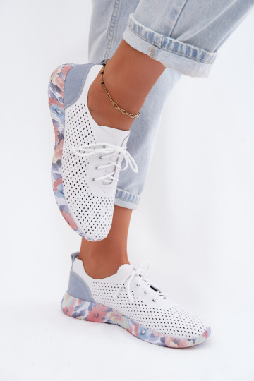 Pele sapato Feminino com atacadores com uma plataforma Artiker 58C0586 Branco-cor azul