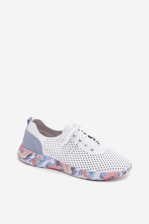 Pele sapato Feminino com atacadores com uma plataforma Artiker 58C0586 Branco-cor azul