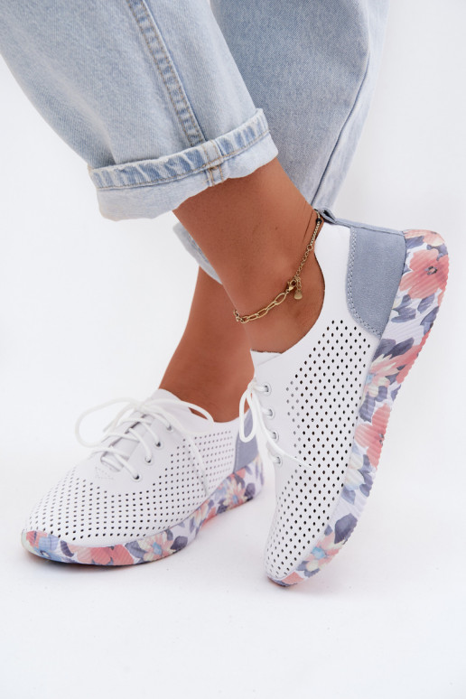 Sapatos de couro femininos com cadarços em plataforma na cor branca-azul Artiker 58C0586
