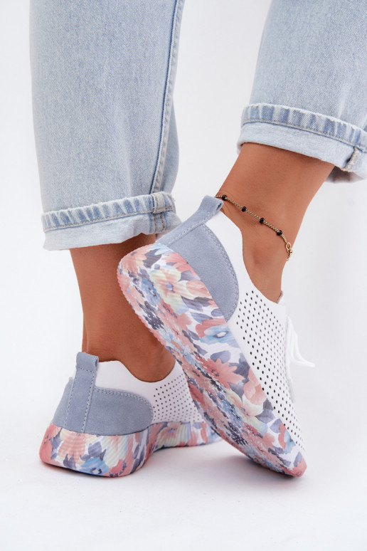 Pele sapato Feminino com atacadores com uma plataforma Artiker 58C0586 Branco-cor azul