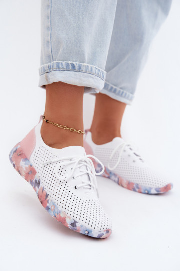 Pele sapato Feminino com atacadores com uma plataforma Artiker 58C0587 Branco-cor rosa