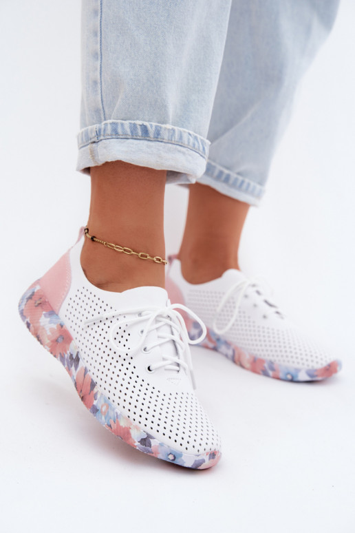 Pele sapato Feminino com atacadores com uma plataforma Artiker 58C0587 Branco-cor rosa