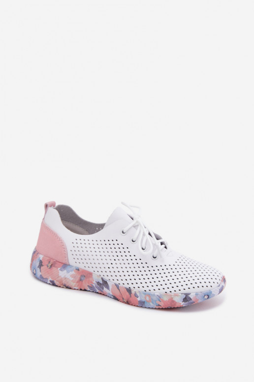 Pele sapato Feminino com atacadores com uma plataforma Artiker 58C0587 Branco-cor rosa