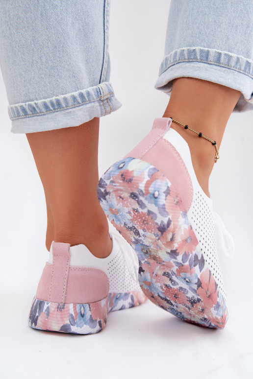 Pele sapato Feminino com atacadores com uma plataforma Artiker 58C0587 Branco-cor rosa